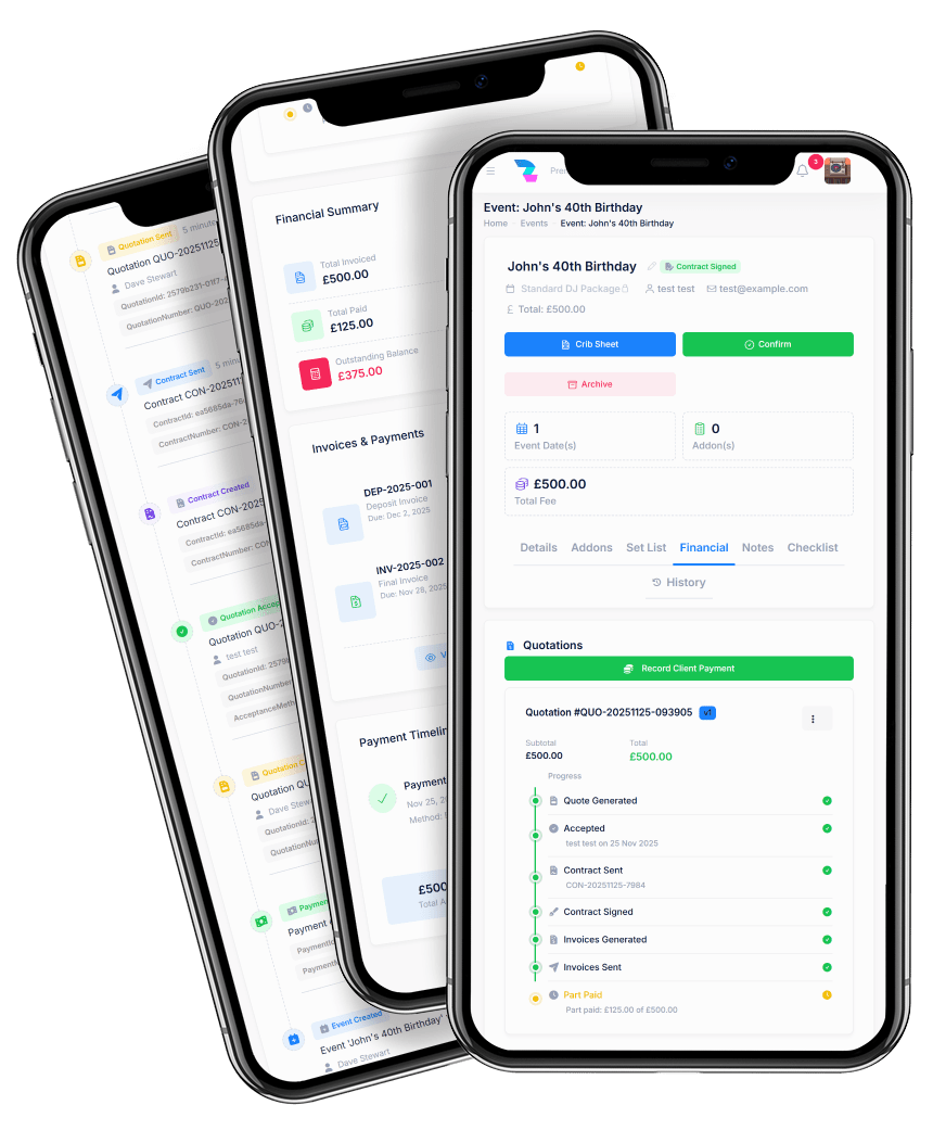 Three iPhones showing raviga interface